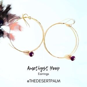 14K Gold Filled Amethyst Hoop Earrings | Minimalist Gemstone Hoops